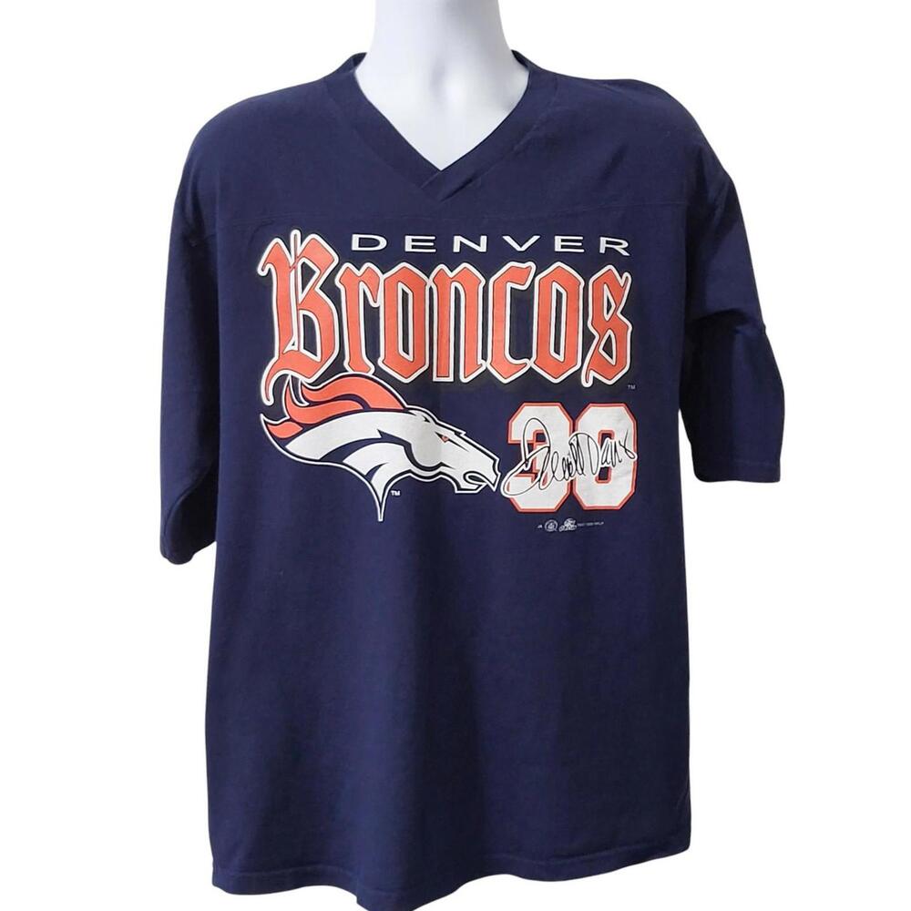 Vintage Denver Broncos Terrell Davis T-Shirt Womens Size XL Blue NFL Football